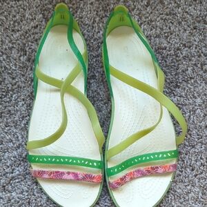 CROCS Women's Green and Yellow Strappy Sandals